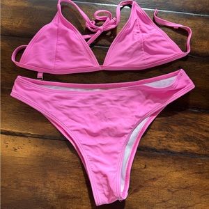 SHEIN Pink Triangle Bikini Set Swimwear